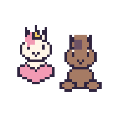 Pixel art Licorne avec un cœur et Cheval assis, grille 48 × 48