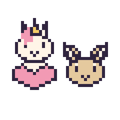 Pixel art Licorne avec un cœur et Chèvre en portrait, grille 40 × 40