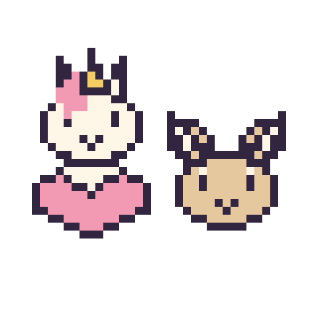 Modèle de pixel art Licorne avec un cœur et Chèvre en portrait sur une grille de 40 par 40 cases