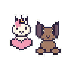 Pixel art Licorne avec un cœur et Chien assis, grille 48 × 48
