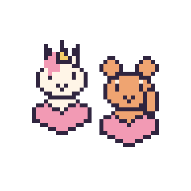 Modèle de pixel art Licorne avec un cœur et Écureuil avec un cœur sur une grille de 48 par 48 cases
