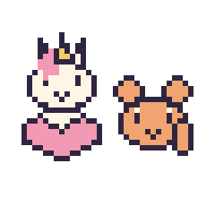 Pixel art Licorne avec un cœur et Écureuil en portrait, grille 40 × 40