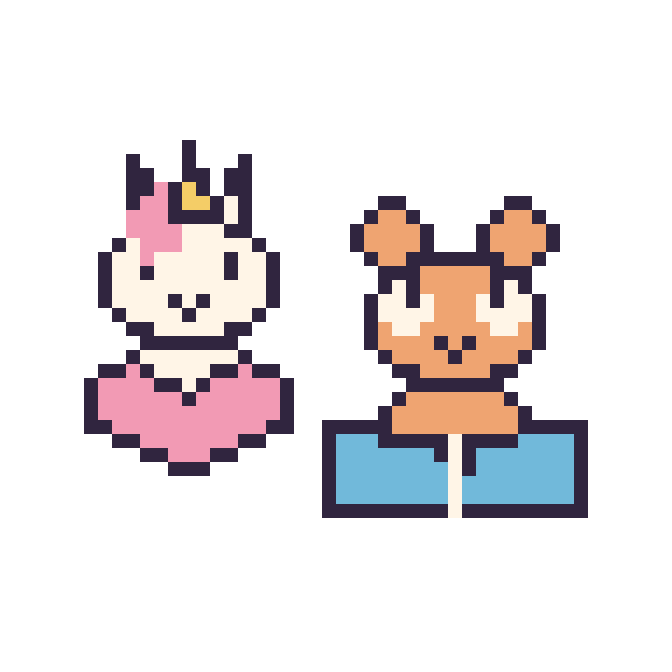 Modèle de pixel art Licorne avec un cœur et Hamster avec un livre sur une grille de 48 par 48 cases