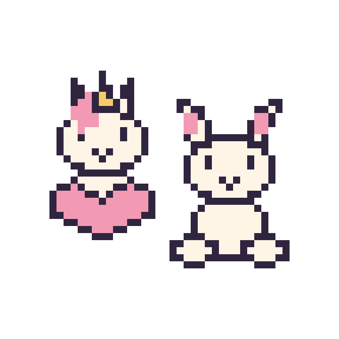Modèle de pixel art Licorne avec un cœur et Lapin assis sur une grille de 48 par 48 cases