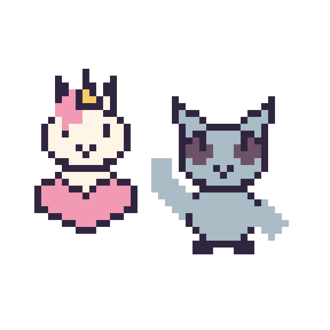 Modèle de pixel art Licorne avec un cœur et Loup qui fait coucou sur une grille de 48 par 48 cases