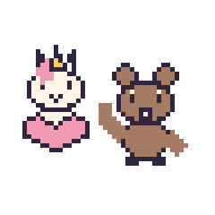 Pixel art Licorne avec un cœur et Loutre qui fait coucou, grille 48 × 48