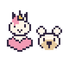 Pixel art Licorne avec un cœur et Ours polaire en portrait, grille 40 × 40