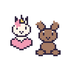 Pixel art Licorne avec un cœur et Renne assis, grille 48 × 48