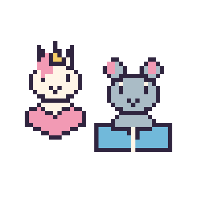 Modèle de pixel art Licorne avec un cœur et Souris avec un livre sur une grille de 48 par 48 cases