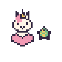Pixel art Licorne avec un cœur et Tortue simple 10 × 10, grille 40 × 40