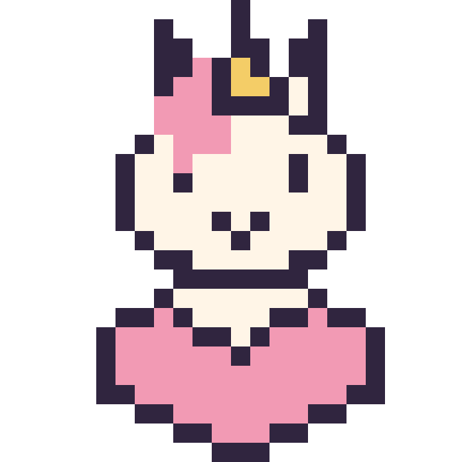 Modèle de pixel art Licorne avec un cœur sur une grille de 24 par 24 cases