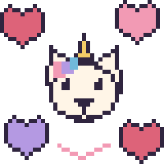 Pixel art Licorne avec des cœurs, grille 40 × 40