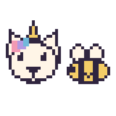Pixel art Licorne et Abeille kawaii 16 × 16, grille 40 × 40