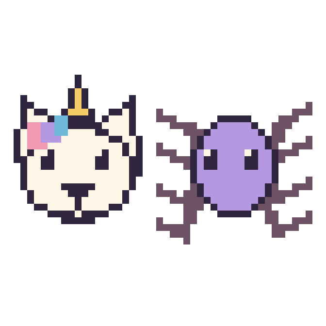 Modèle de pixel art Licorne et Araignée sur une grille de 48 par 48 cases