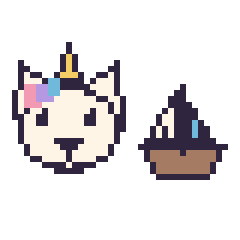 Pixel art Licorne et Bateau kawaii 16 × 16, grille 40 × 40