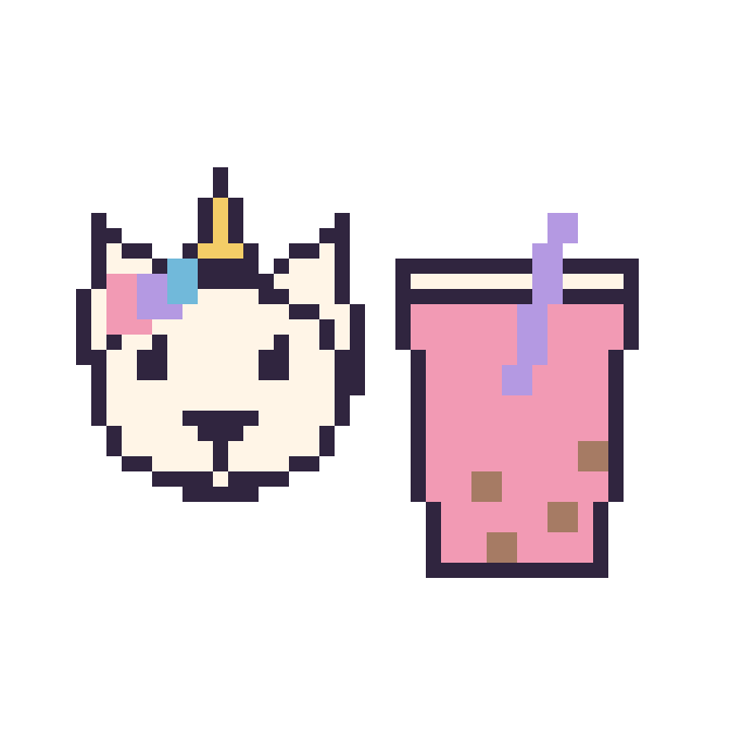 Modèle de pixel art Licorne et Boba sur une grille de 48 par 48 cases