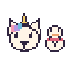 Pixel art Licorne et Bonhomme de neige kawaii 16 × 16, grille 40 × 40