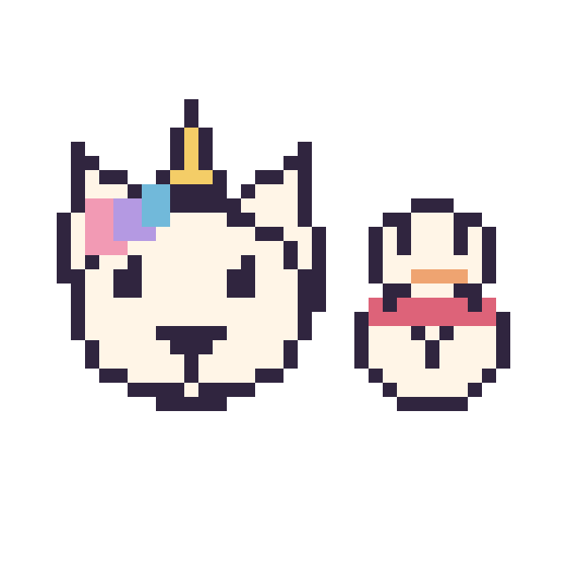 Modèle de pixel art Licorne et Bonhomme de neige kawaii 16 × 16 sur une grille de 40 par 40 cases