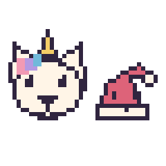 Pixel art Licorne et Bonnet de Noël kawaii 16 × 16, grille 40 × 40