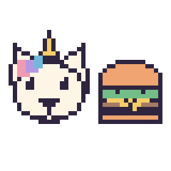 Pixel art Licorne et Burger kawaii 16 × 16, grille 40 × 40