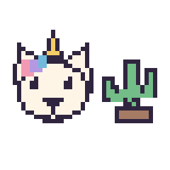 Pixel art Licorne et Cactus kawaii 16 × 16, grille 40 × 40
