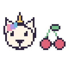 Pixel art Licorne et Cerise kawaii 16 × 16, grille 40 × 40