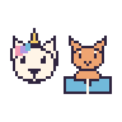 Pixel art Licorne et Chat avec un livre, grille 48 × 48
