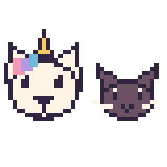Pixel art Licorne et Chat noir en portrait, grille 40 × 40