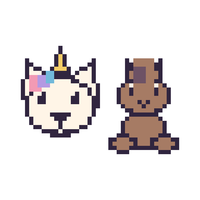 Modèle de pixel art Licorne et Cheval assis sur une grille de 48 par 48 cases