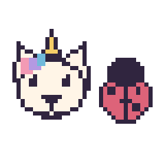 Pixel art Licorne et Coccinelle kawaii 16 × 16, grille 40 × 40