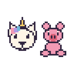 Pixel art Licorne et Cochon assis, grille 48 × 48