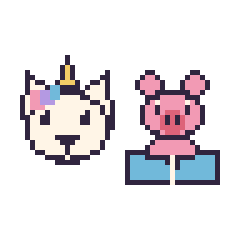 Pixel art Licorne et Cochon avec un livre, grille 48 × 48