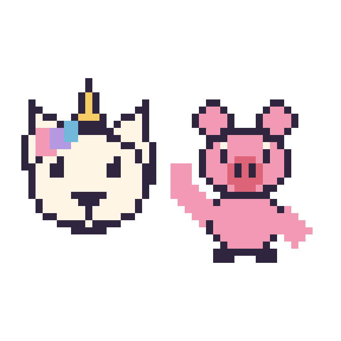 Modèle de pixel art Licorne et Cochon qui fait coucou sur une grille de 48 par 48 cases