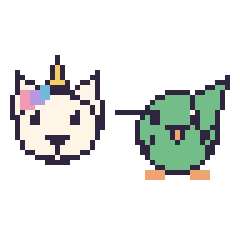 Pixel art Licorne et Colibri, grille 48 × 48