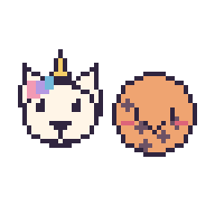 Pixel art Licorne et Cookie kawaii, grille 48 × 48