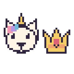 Pixel art Licorne et Couronne kawaii 16 × 16, grille 40 × 40