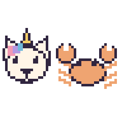 Pixel art Licorne et Crabe, grille 48 × 48