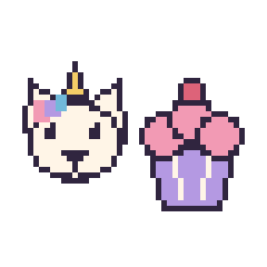 Pixel art Licorne et Cupcake, grille 48 × 48