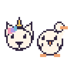 Pixel art Licorne et Cygne, grille 48 × 48