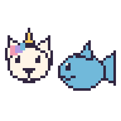 Pixel art Licorne et Dauphin, grille 48 × 48
