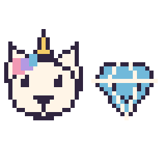 Pixel art Licorne et Diamant kawaii 16 × 16, grille 40 × 40