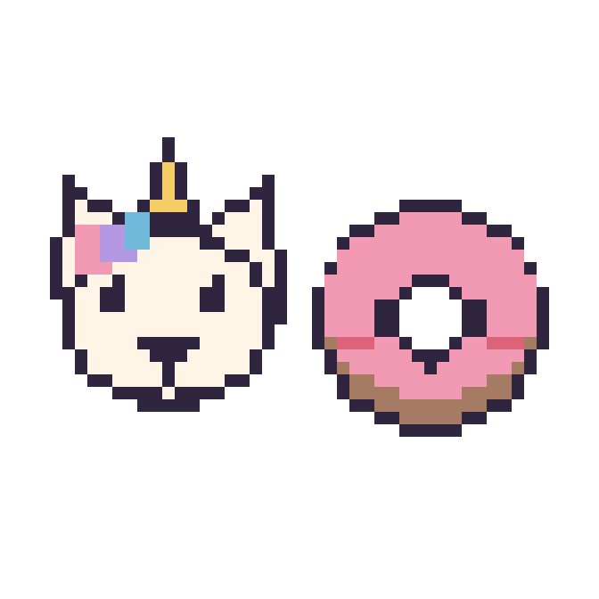 Modèle de pixel art Licorne et Donut kawaii sur une grille de 48 par 48 cases