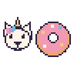 Pixel art Licorne et Donut, grille 48 × 48