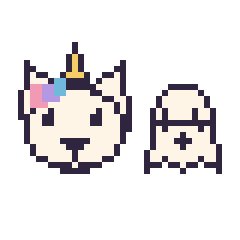 Pixel art Licorne et Fantôme kawaii 16 × 16, grille 40 × 40