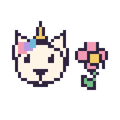 Pixel art Licorne et Fleur kawaii 16 × 16, grille 40 × 40
