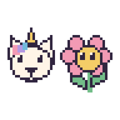 Pixel art Licorne et Fleur kawaii, grille 48 × 48
