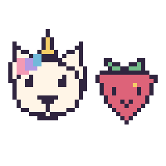 Pixel art Licorne et Fraise kawaii 16 × 16, grille 40 × 40