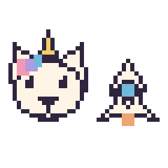 Pixel art Licorne et Fusée kawaii 16 × 16, grille 40 × 40