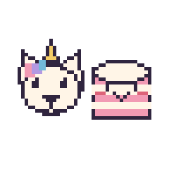 Pixel art Licorne et Gâteau kawaii, grille 48 × 48