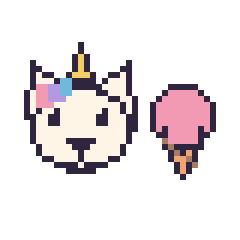 Pixel art Licorne et Glace kawaii 16 × 16, grille 40 × 40